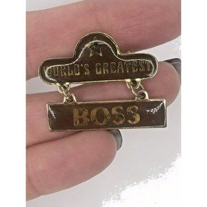 Swib 1979 World's Greatest Boss Pin Brooch Dangle Star Gold Brown